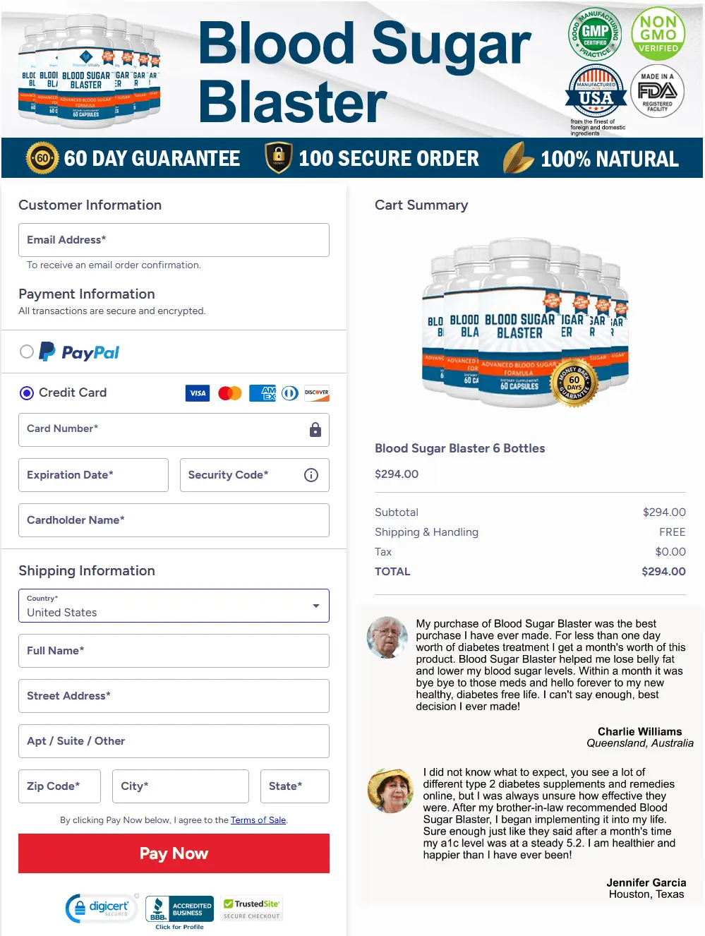 Blood Sugar Blaster Secure Checkout Page